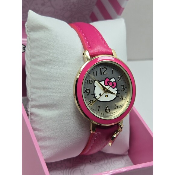 Hello Kitty Sanrio Accutime HK5078TM Pink Gold Bow Charm Watch New Battery W Box